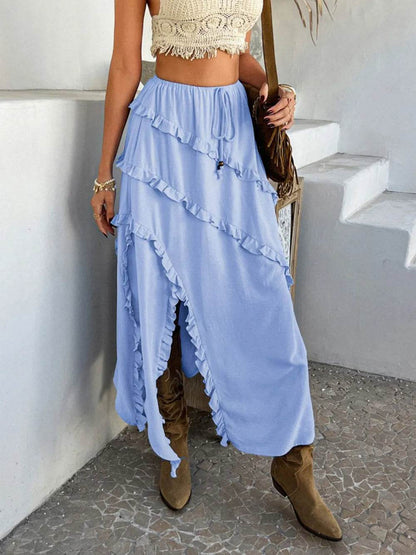 Devine Slit Drawstring Ruffled Skirt Light Blue Trendsi 10c590f6-5164-4e76-bcad-8b03e84a3dd1-Max