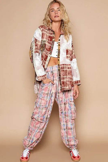 POL Crochet Plaid Patchwork Button Up Shirt Trendsi 10f9fb26-3e73-46c1-8e14-fc01c83f0fc0-Max