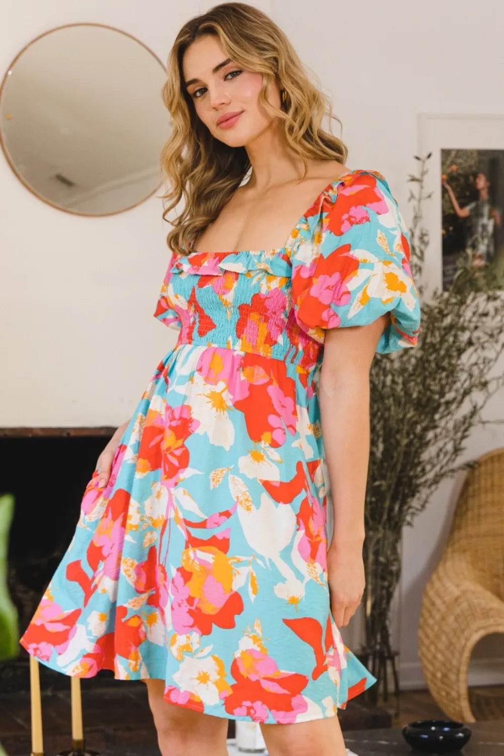 ODDI Printed Smocked Puff Sleeve Mini Dress Trendsi 110eb8e2-d151-474e-8b87-6ea14468db2f-Max