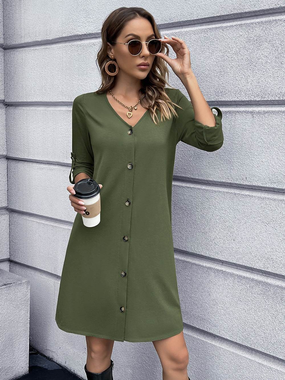 Ivy Lane Button Down V-Neck Mini Dress Trendsi 113af0bd4b074577a8101a90799dc26a-Max