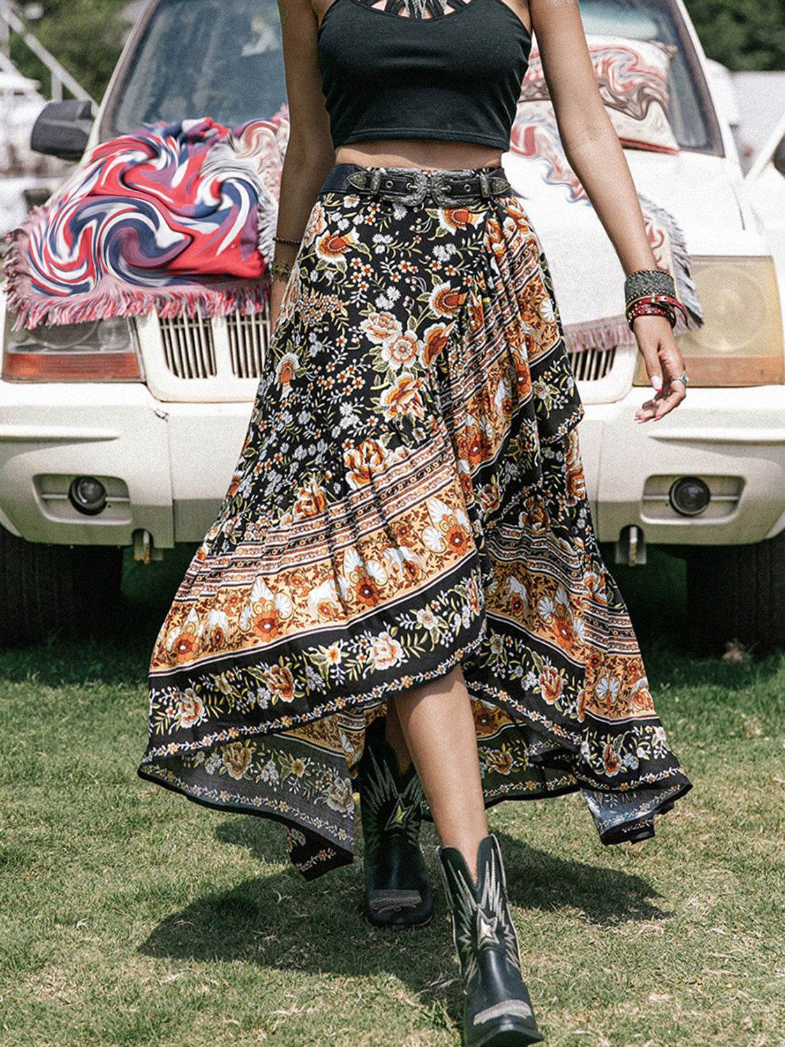 Printed High-Low Ruffle Hem Skirt Trendsi 114ab9fc220845b4a85d32eefe8849ed-Max
