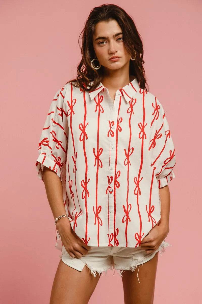 BiBi Bow Ribbon Woven Printed Button Down Shirt Trendsi 11963a2503224623afd824b8e4b1b38c-Max-Origin