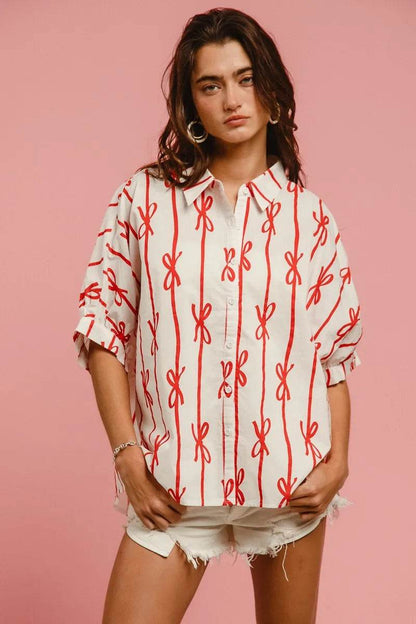 BiBi Bow Ribbon Woven Printed Button Down Shirt Trendsi 11963a2503224623afd824b8e4b1b38c-Max-Origin