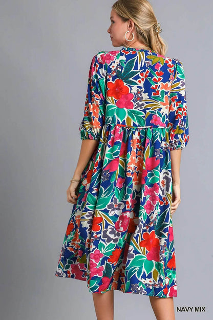 Umgee Floral Print Tie Neck Midi Dress with Pockets Trendsi 11ad4fc8-4cb3-4cfb-8f57-288996e5b351-Max-Origin