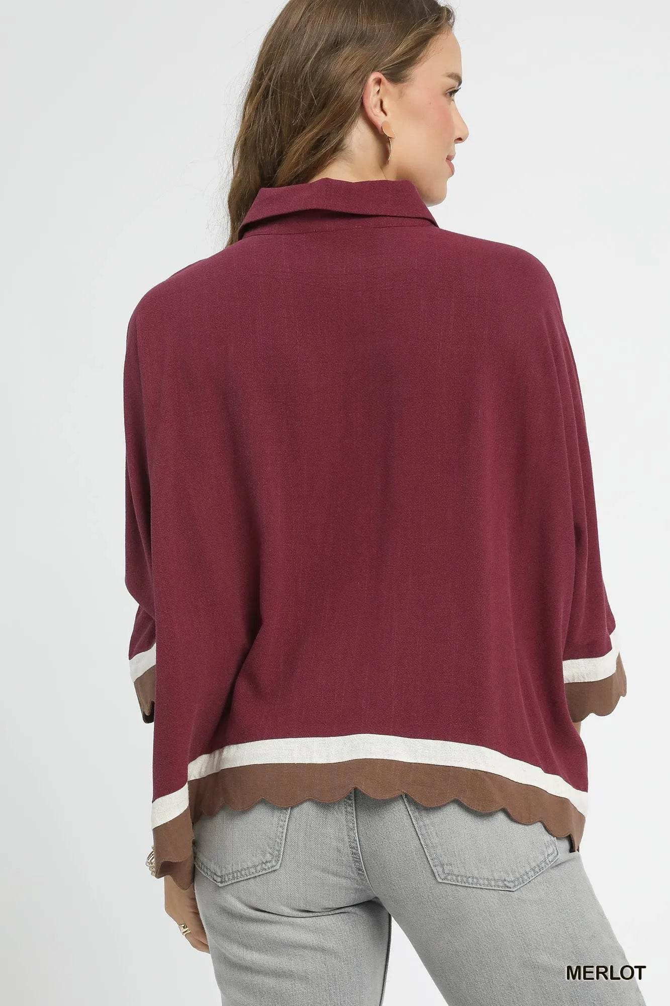 Umgee Colorblock Button-Down Shirt with Scallop Hem Trendsi 11b6c58d-e4d6-4d6e-a6ea-203cd9a3354a-Max-Origin