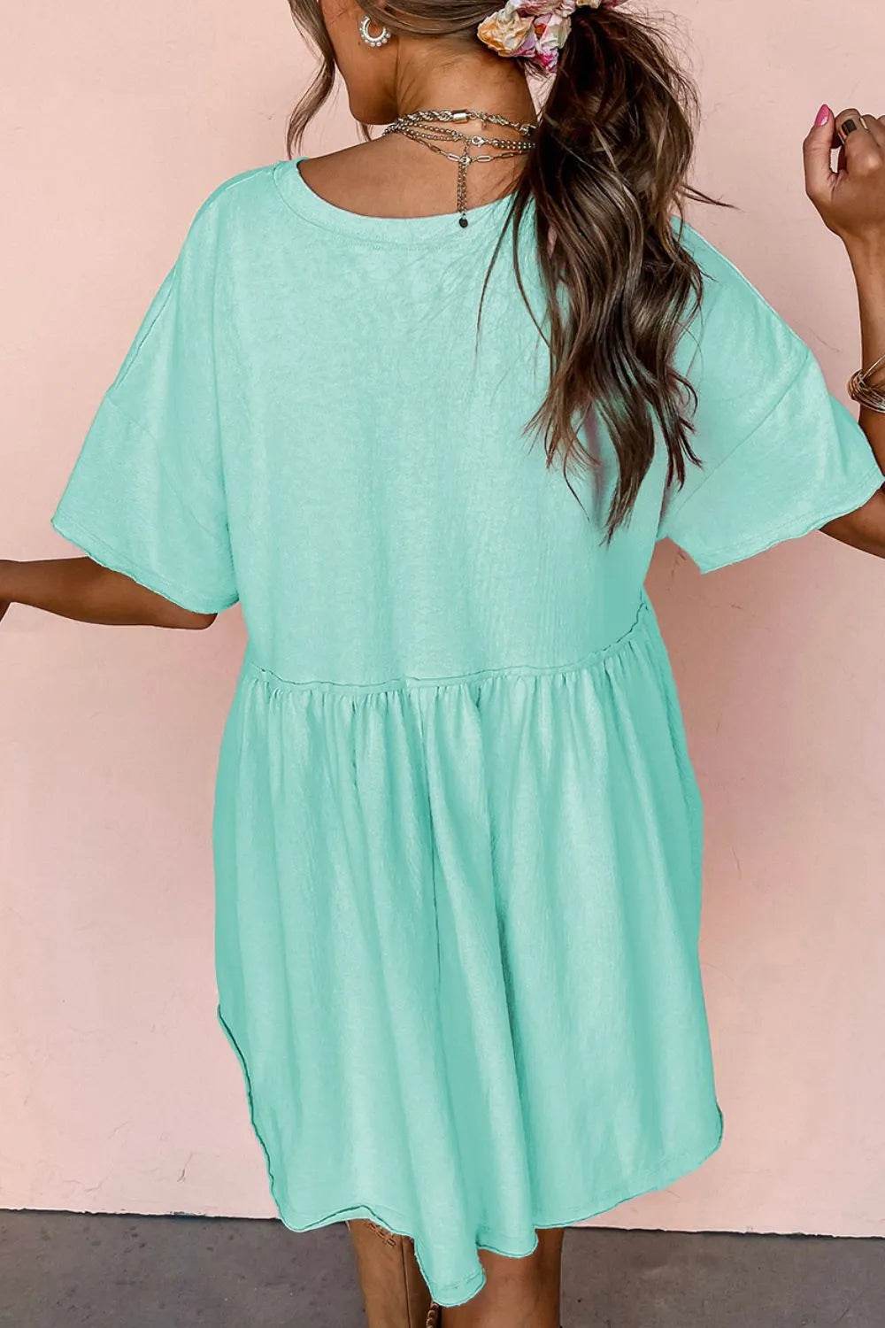 Round Neck Half Sleeve Mini Tee Dress Trendsi 11dac386-de04-47b2-b9c1-1dacd5afbd3d-Max-Origin