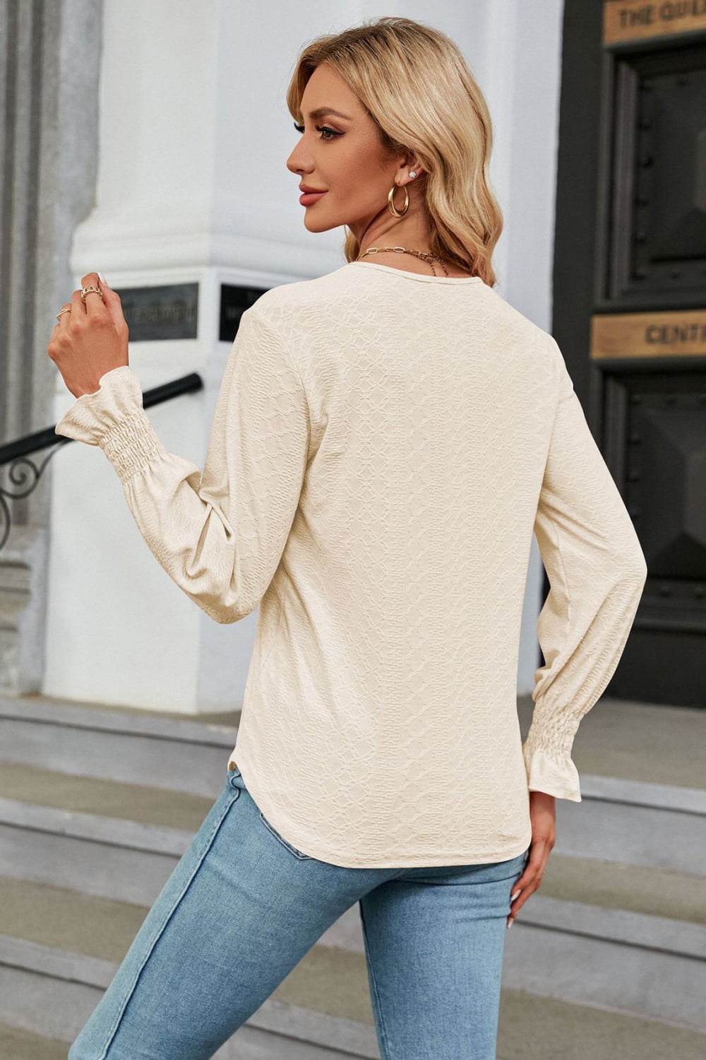 V-Neck Flounce Sleeve Blouse Trendsi 11e6a91b775e4edf83095b45de889eb4-Max