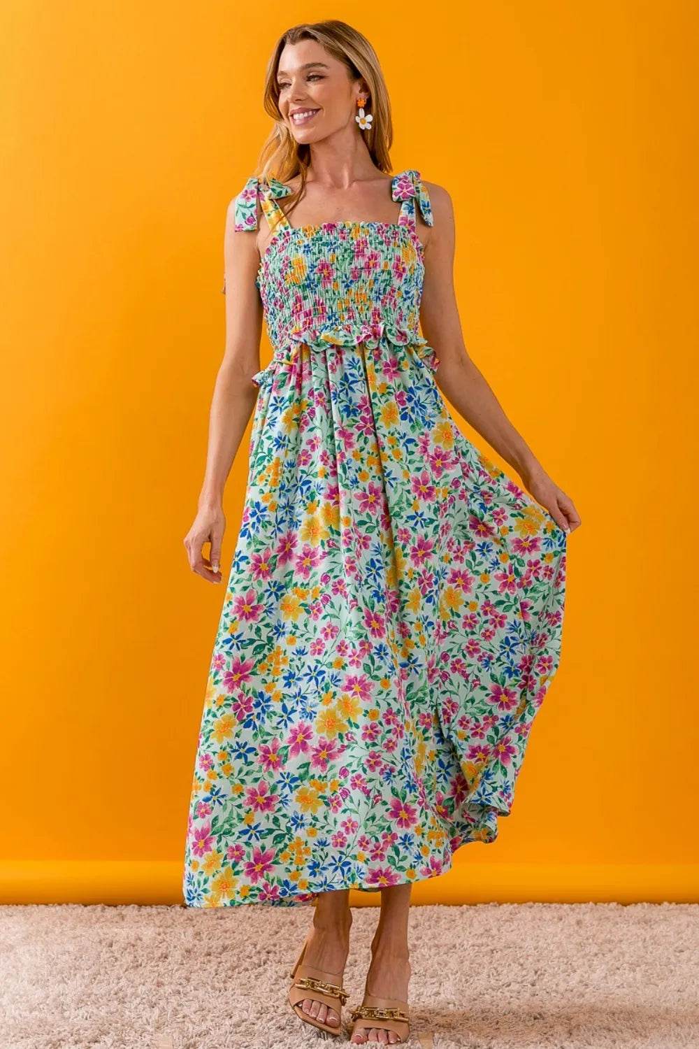 BiBi Floral Ruffle Trim Smocked Cami Dress Trendsi 1200f9d8-5072-49fd-93bb-950f63b7de47-Max