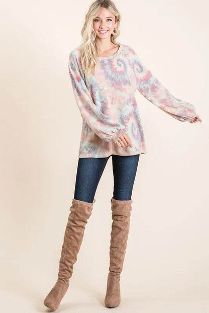 BiBi Brushed Tie Dye Print Top with Puff Sleeves Trendsi 123453489b7642ad8b916c3314194600-Max-Origin