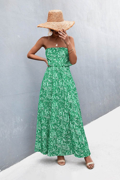 Strapless Split Maxi Dress Green Trendsi 1236aa3682604bffb159e1eb5a892a1e-Max