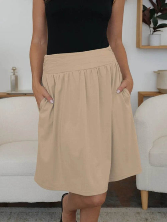 FAM-FAM Elastic Waist Skirt with Pockets Tan Trendsi 1242c492-f6b4-4774-8f6b-1012e6e31032-Max