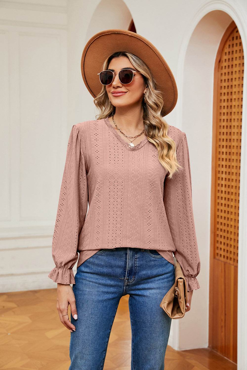 V-Neck Flounce Sleeve Blouse Trendsi 12528acf28ab438991088d5ea62069ac-Max