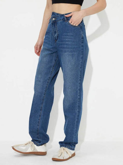 Asymmetric Waist Jeans with Pockets Trendsi 1252c440-9bf6-4fa0-90e8-c989413dfbcb-Max