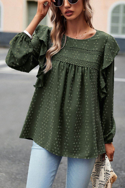 Devine Ruffle Trim Balloon Sleeve Blouse Trendsi 1269c9cded4649b2a241574bf4afe804-Max