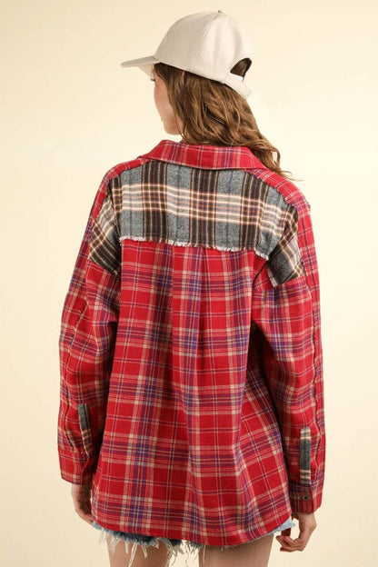 VERY J Contrast Plaid Raw Detail Shirt Trendsi 127195f9-5881-4096-824f-8fa779370c4d-Max
