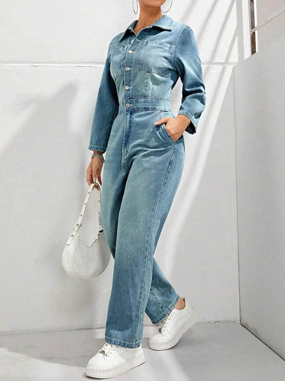 Half Button Long Sleeve Straight Leg Denim Jumpsuit Trendsi 12a34564-ea1e-44b0-8220-020c8c204650-Max