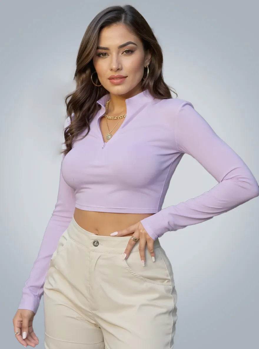 Half Zip Long Sleeve Crop T-Shirt Lilac Trendsi 12aa6e2c-e211-4db8-872f-b2f7324d7270-Max-Origin