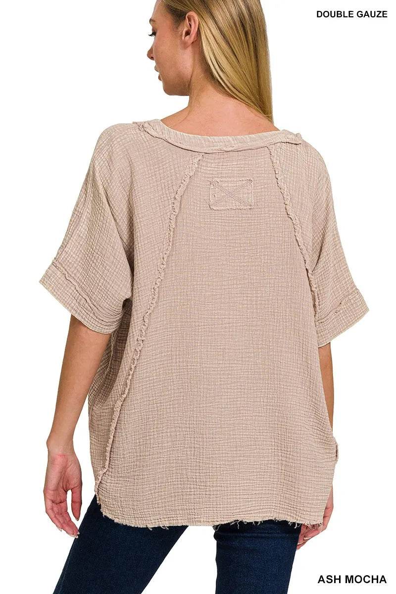 Zenana Washed Double Gauze Exposed Seam Short Sleeve Top Trendsi 12d3329fff934cb0b73bfc87a2f82c89-Max-Origin