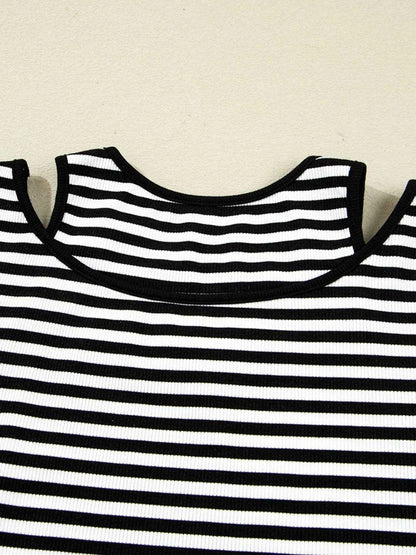 Stripe Double-layer Cold Shoulder Long Sleeve Top Trendsi 1314d50e65214e8ab31c63e01bda6ca0-Max-Origin