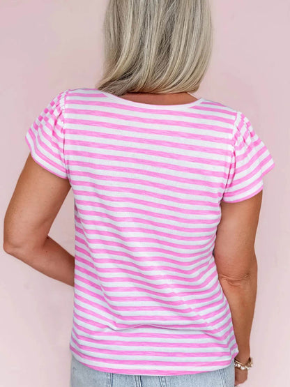 Striped V-Neck T-Shirt Trendsi 132320d4958842689ebb5d6e17da16d2-Max-Origin