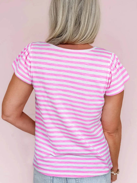 Striped V-Neck T-Shirt Trendsi 132320d4958842689ebb5d6e17da16d2-Max-Origin