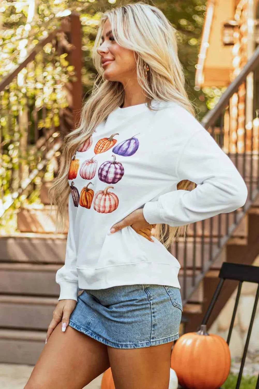Pumpkin Graphic Long Sleeve Sweatshirt Trendsi 133b0155-5b9a-4ee7-8217-3c08505eb221-Max