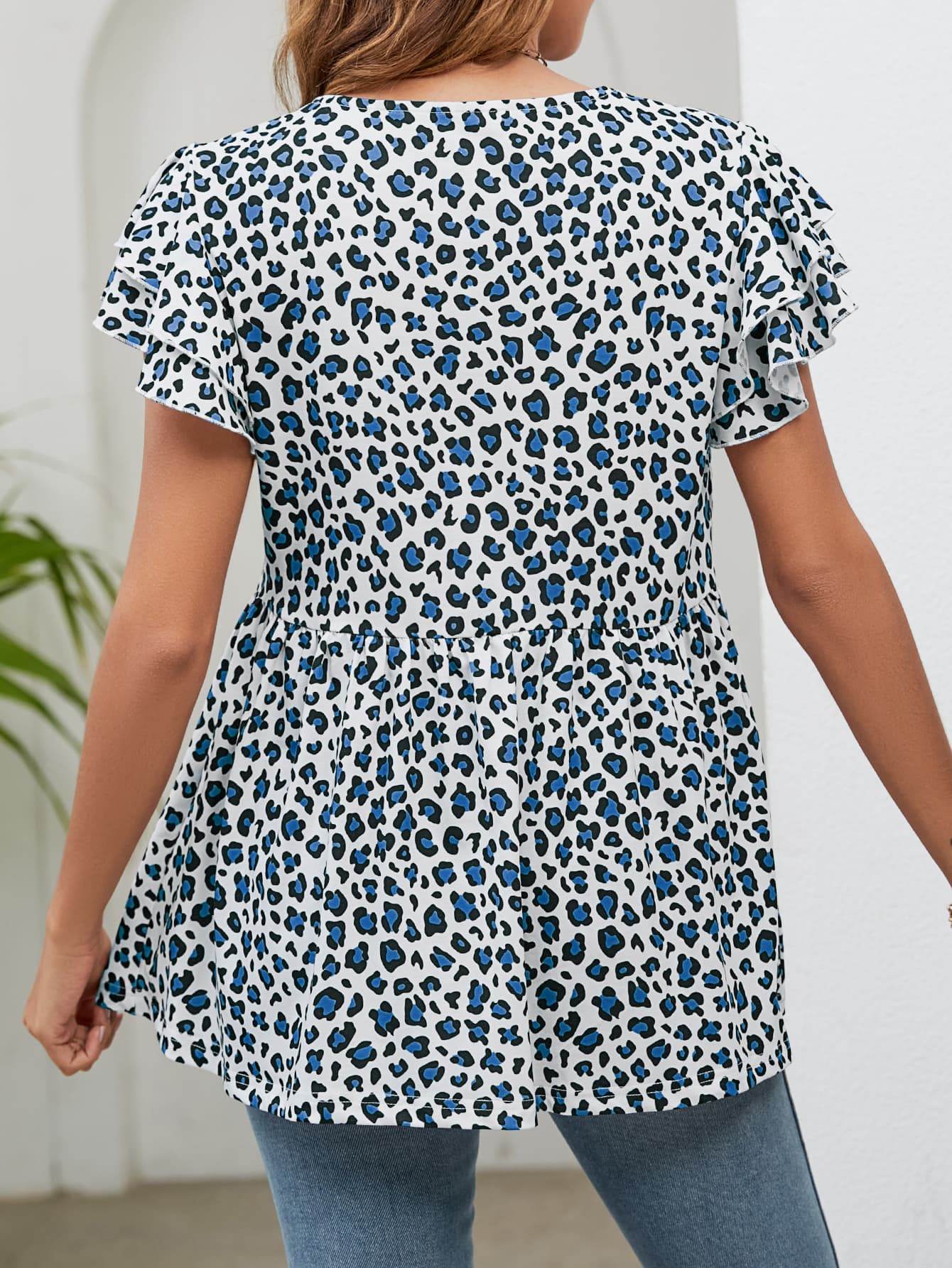 Leopard Round Neck Flutter Sleeve Babydoll Blouse Trendsi 134868f9ef3f44f2913a8056e836c6a5-Max