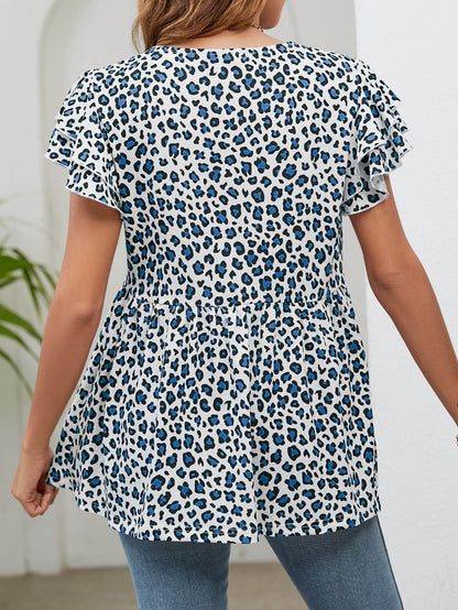 Leopard Round Neck Flutter Sleeve Babydoll Blouse Trendsi 134868f9ef3f44f2913a8056e836c6a5-Max