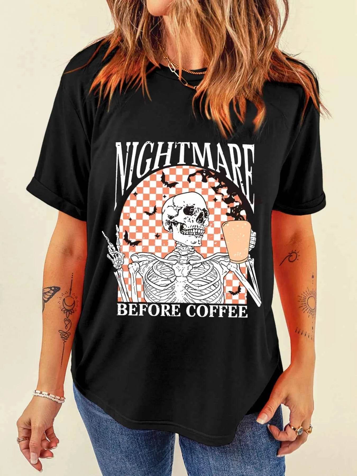 Halloween Skull Checkerboard Graphic Round Neck Tee Trendsi 1349a343a49e4f3d88dd4a7c98a65d6b-Max-Origin