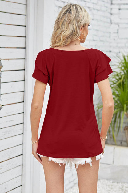 Square Neck Flutter Sleeve Top Trendsi 134c5cdd2a6941978766eb78ac3e74de-Max