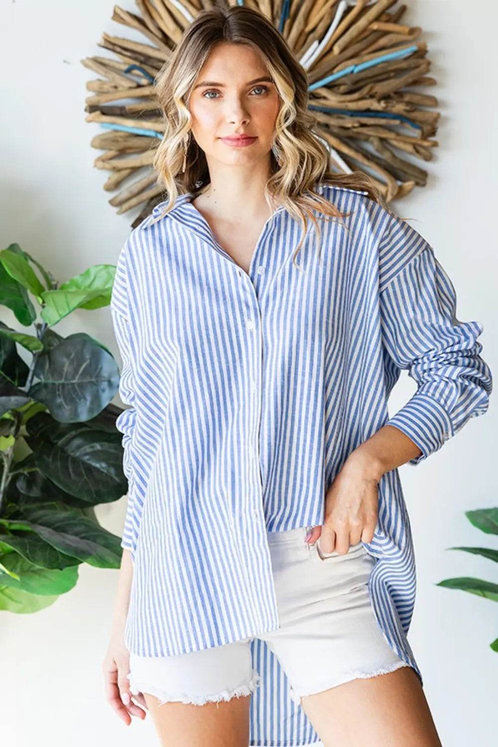 First Love Striped Button Down High-Low Hem Shirt Trendsi 134ed685-c26b-4439-9eed-0aedf62ffd36-Max