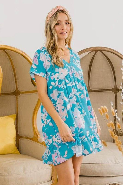 BiBi Floral Crinkle Shirred Ruffle Detail V Neck Dress Trendsi 136081ee4088407196fc23dbc08d8f95-Max-Origin
