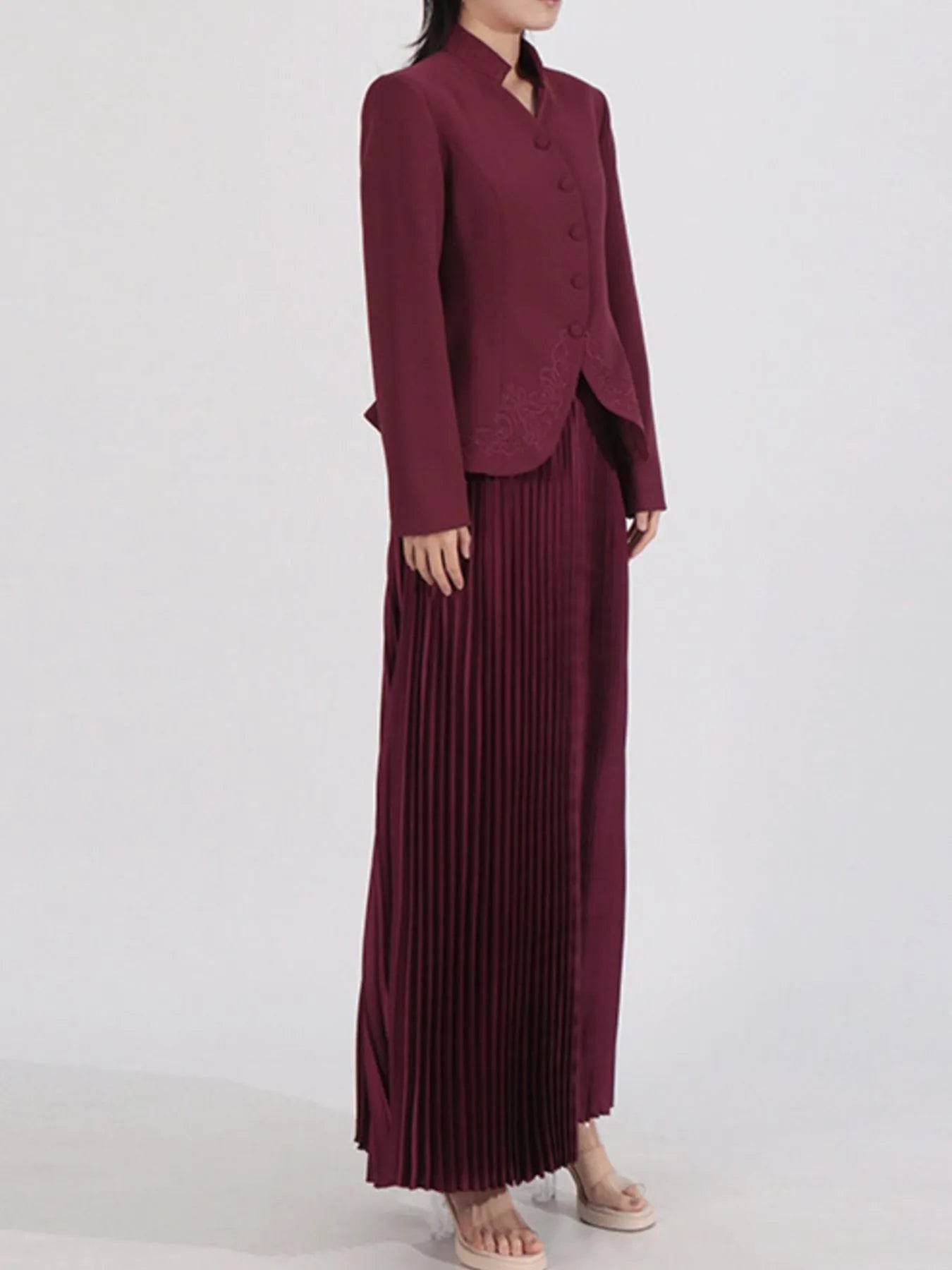 Button Up Long Sleeve Top and Pleated Skirt Set Trendsi 137c2a41-15dd-4f2b-b0bb-f1fa3a67316f-Max-Origin