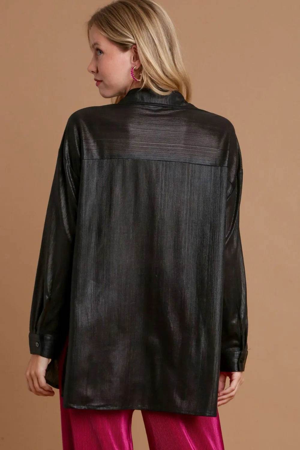 Umgee Side Slit Button Up Long Sleeve Shirt Trendsi 13ad530e-b6b3-4b84-8611-61dd16e7b24d-Max