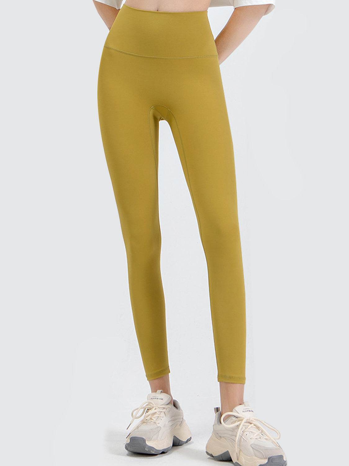 Wide Waistband Sports Leggings Banana Yellow Trendsi 13b0c7792202477eace6d165413cca84-Max