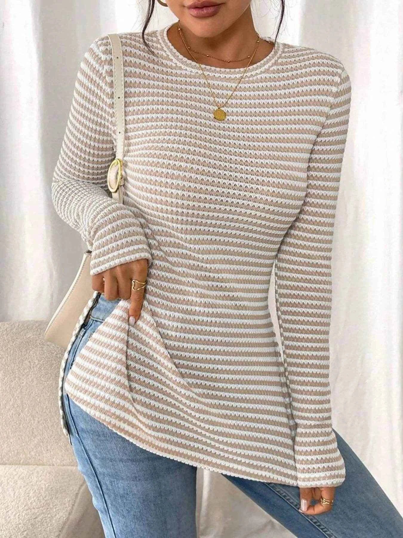 Side Slit Striped Long Sleeve T-Shirt Trendsi 13c84416d5f1464792506f9c06e7b159-Max-Origin