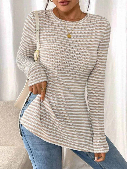 Side Slit Striped Long Sleeve T-Shirt Trendsi 13c84416d5f1464792506f9c06e7b159-Max-Origin