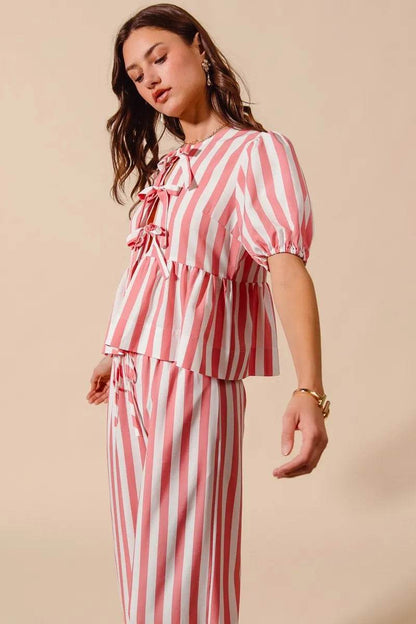 SO ME Front Tie Stripe Top With Puff Sleeves and Wide Leg Pants Set Trendsi 141953ca1e234357b01877da9e5307bc-Max-Origin