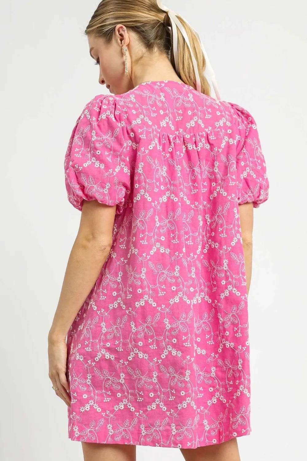 Umgee Floral Puff Sleeve V-Neck Mini Dress Trendsi 14258e0e-58ea-4513-b993-c083f5d278fb-Max-Origin