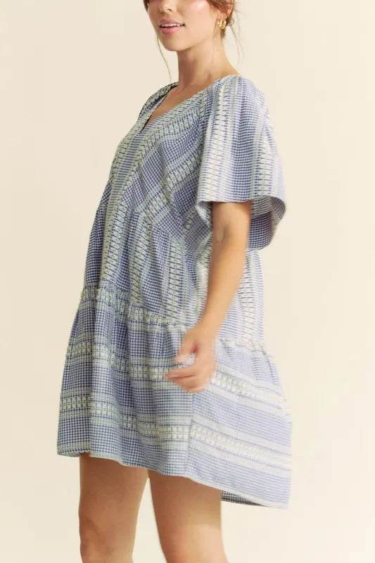 Davi & Dani Embroidered Stripe Ruffled Gingham Mini Dress Trendsi 143e19246de247ad80c9237bec32e99b-Max-Origin