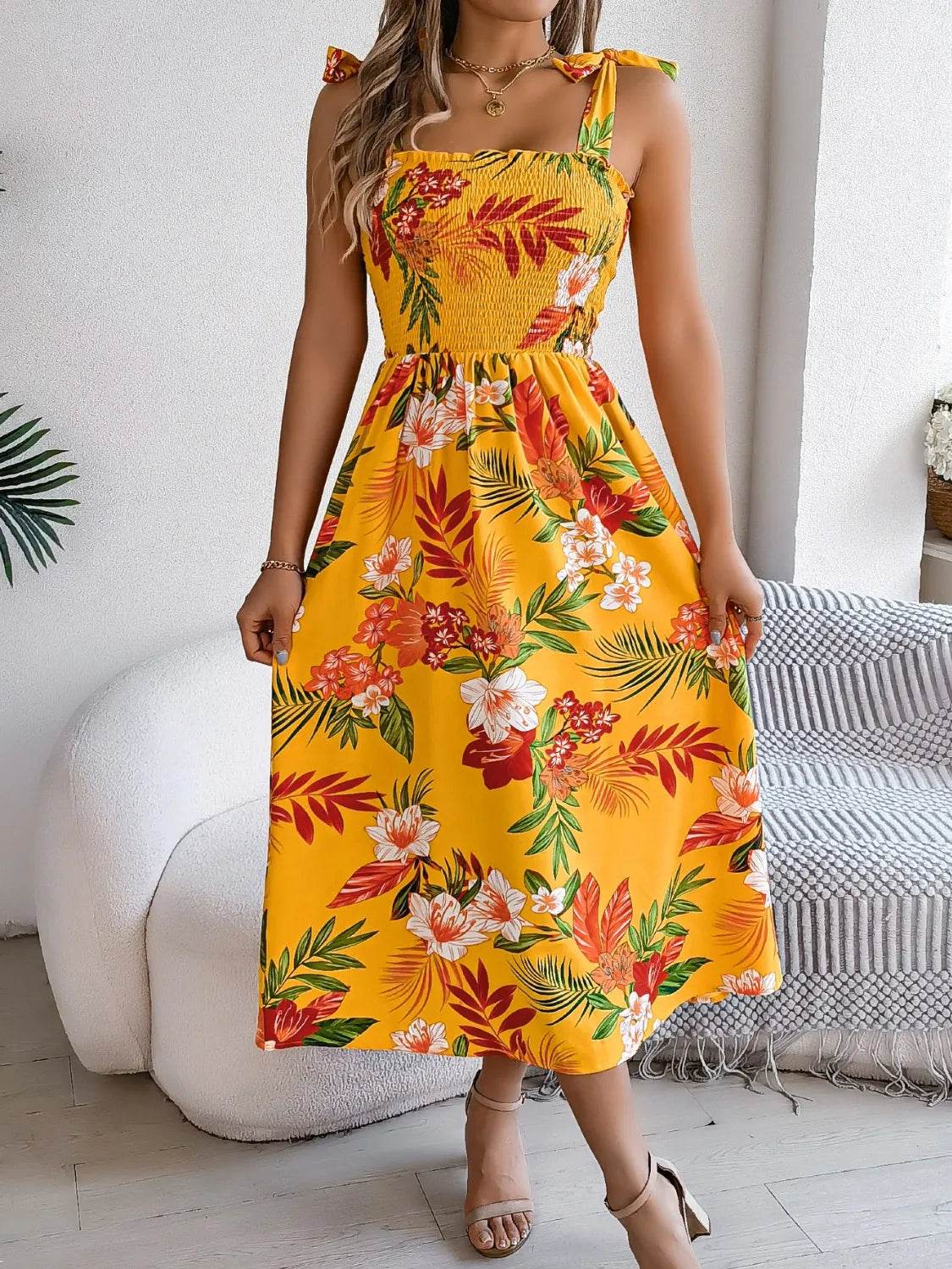 Smocked Floral Tie Shoulder Midi Dress Trendsi 145a0375-fc18-4790-8bca-da36aa49cb63-Max-Origin