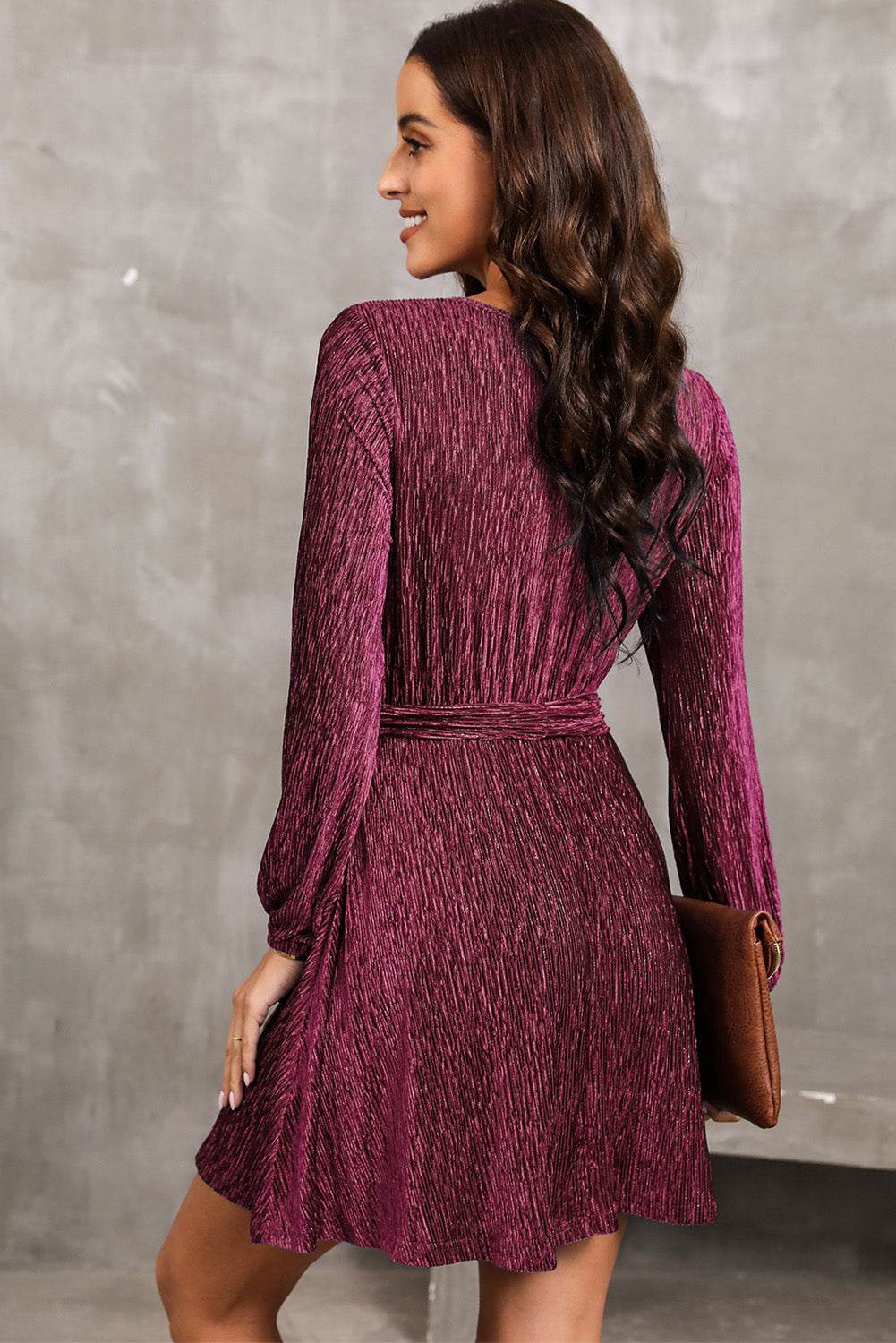 Round Neck Tie Front Long Sleeve Dress Trendsi 147a92afef3c4e289575e60829794b54-Max