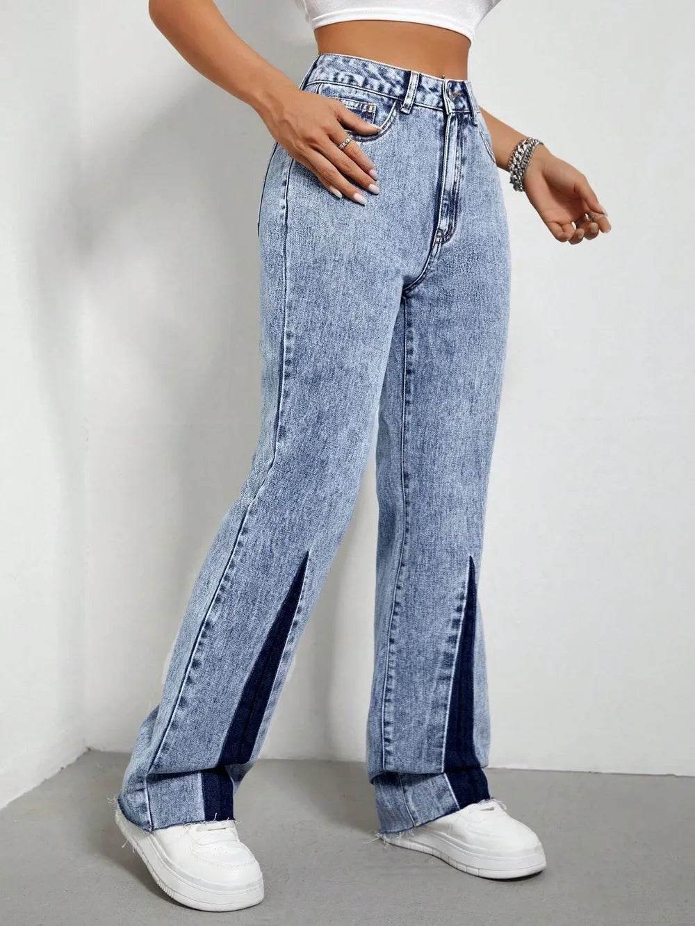 Contrast Bootcut Jeans with Pockets Trendsi 1484e2dc-acfd-427c-9d03-4287dab7fa03-Max