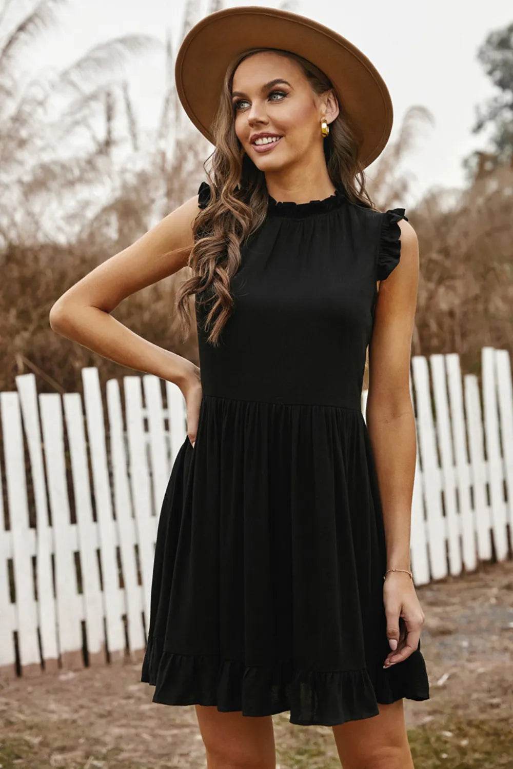 Ruffled Sleeveless Mini Dress Black Trendsi 1495c831-33ac-4bb1-9f89-825266e81165-Max