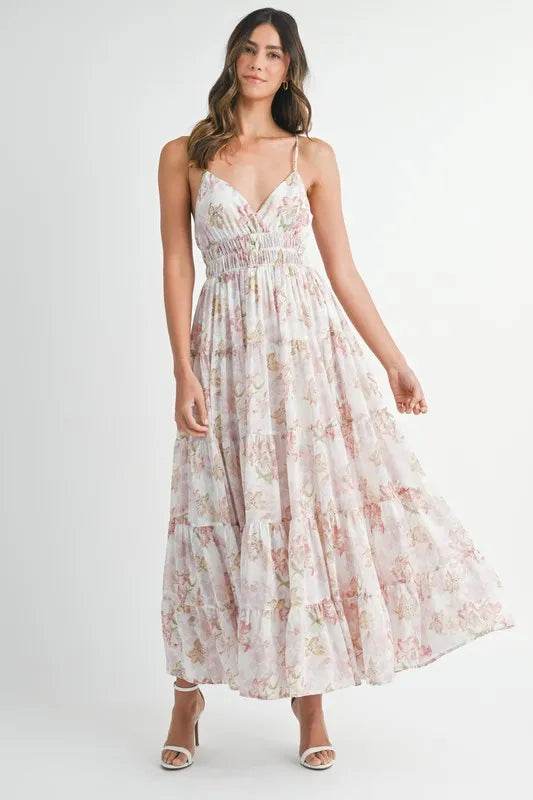 MABLE Floral Print Tiered Cami Maxi Dress Pink Trendsi 14a8cab87d12484aa8e11288719ce14f-Max-Origin