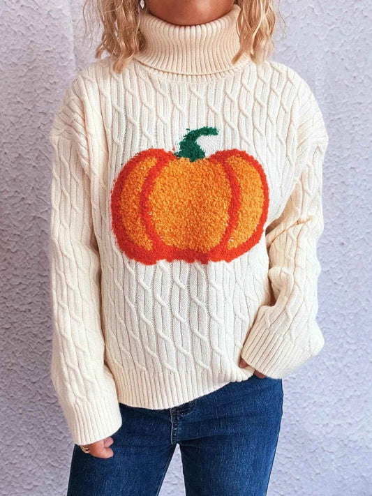 Pumpkin Turtleneck Long Sleeve Sweater White One Size Trendsi 14ae15e133c14330acd33ed05b50a92f-Max-Origin