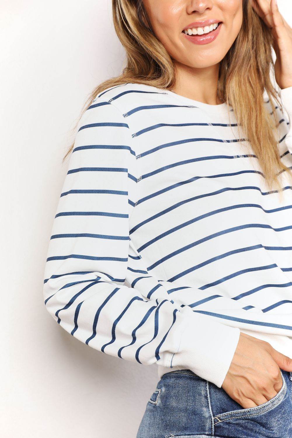 Double Take Striped Long Sleeve Round Neck Top Trendsi 14c690f4397542648a476e443b52fd83-Max