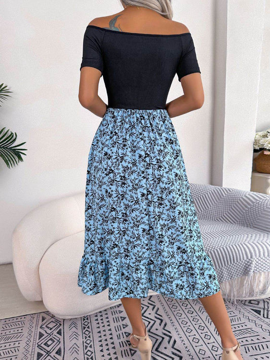 Printed Off-Shoulder Ruffle Hem Dress Trendsi 14d0409d84474274b3bc2f0e9df8543d-Max