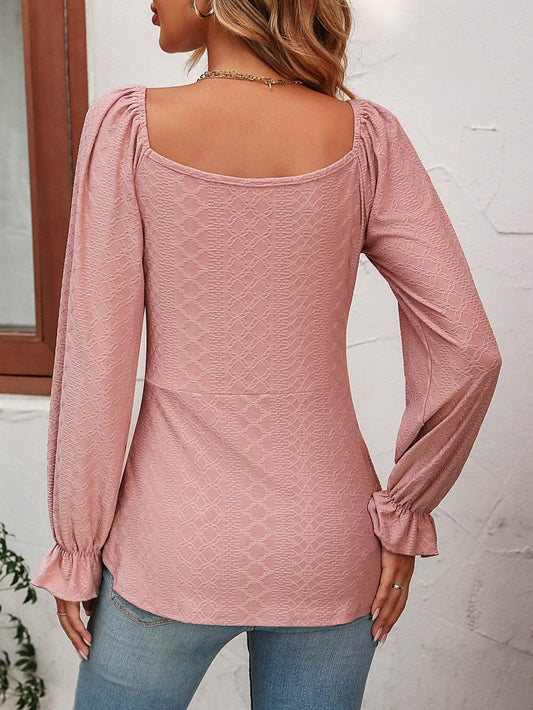Mandy Tie Front V-Neck Puff Sleeve Blouse Trendsi 14e9d7d1e9164976a8e405de2985cf7a-Max
