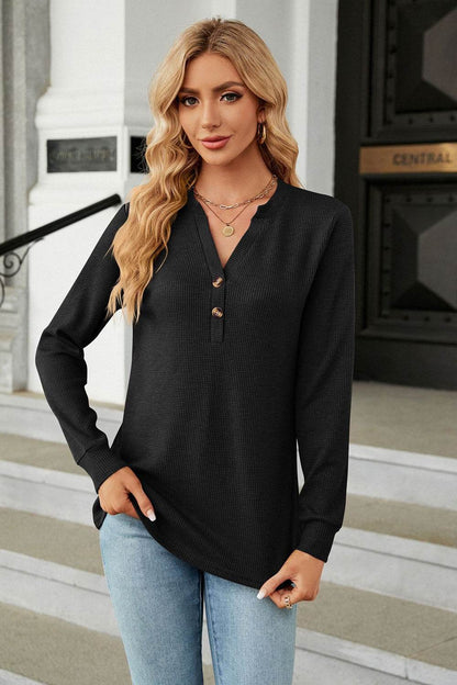 V-Neck Long Sleeve Blouse Trendsi 1514d343994042a6a2e9409fa8c2827e-Max
